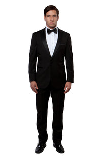 Thumbnail for Black / Black Satin Bryan Michaels Peak Lapel Tuxedo Solid Slim Fit Prom Tuxedo For Men MT182S-01 - Hattitude
