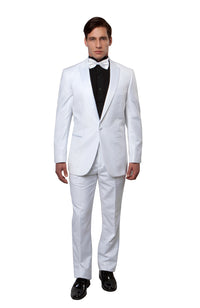 Thumbnail for White / White Satin Bryan Michaels Peak Lapel Tuxedo Solid Slim Fit Prom Tuxedo For Men MT182S-02 - Hattitude