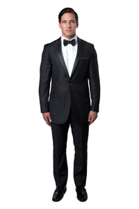 Thumbnail for Charcoal Grey / Charcoal Grey Bryan Michaels Satin Peak Lapel With Trim Tuxedo Solid Slim Fit Prom Tuxedo For Men MT187S-03 - Hattitude