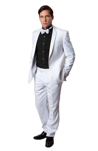 Thumbnail for White / White Satin Bryan Michaels Solid Notch Lapel Tuxedo Solid Slim Fit Prom Tuxedo For Men MT202S-02 - Hattitude
