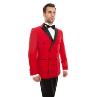Thumbnail for Red / Black Satin Bryan Michaels Shawl Collar Tuxedo For Men MT253S-03 - Hattitude