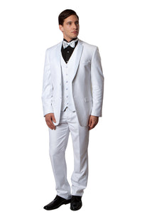 Thumbnail for Black / Black Satin Bryan Michaels Solid Notch Lapel Tuxedo Solid Slim Fit Prom Tuxedo For Men MT400-01 - Hattitude