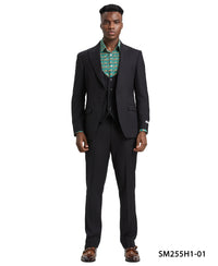 Thumbnail for Stacy Adams 3 PC Black Solid w U-Shape Vest Mens Suit - Hattitude