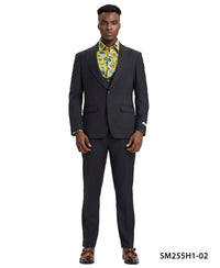 Thumbnail for Stacy Adams 3 PC Dark Grey Solid w U-Shape Vest Mens Suit - Hattitude