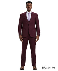 Thumbnail for Stacy Adams 3 PC Burgundy Solid w U-Shape Vest Mens Suit - Hattitude