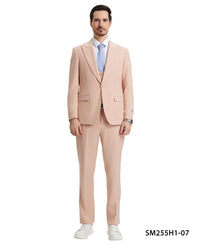 Thumbnail for Stacy Adams 3 PC Blush Solid w U-Shape Vest Mens Suit - Hattitude
