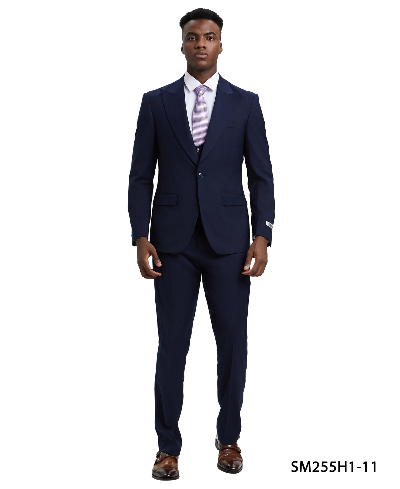 Stacy Adams 3 PC Navy Solid w U-Shape Vest Mens Suit - Hattitude