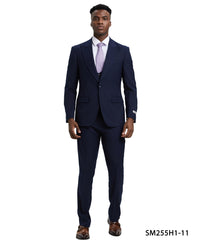 Thumbnail for Stacy Adams 3 PC Navy Solid w U-Shape Vest Mens Suit - Hattitude