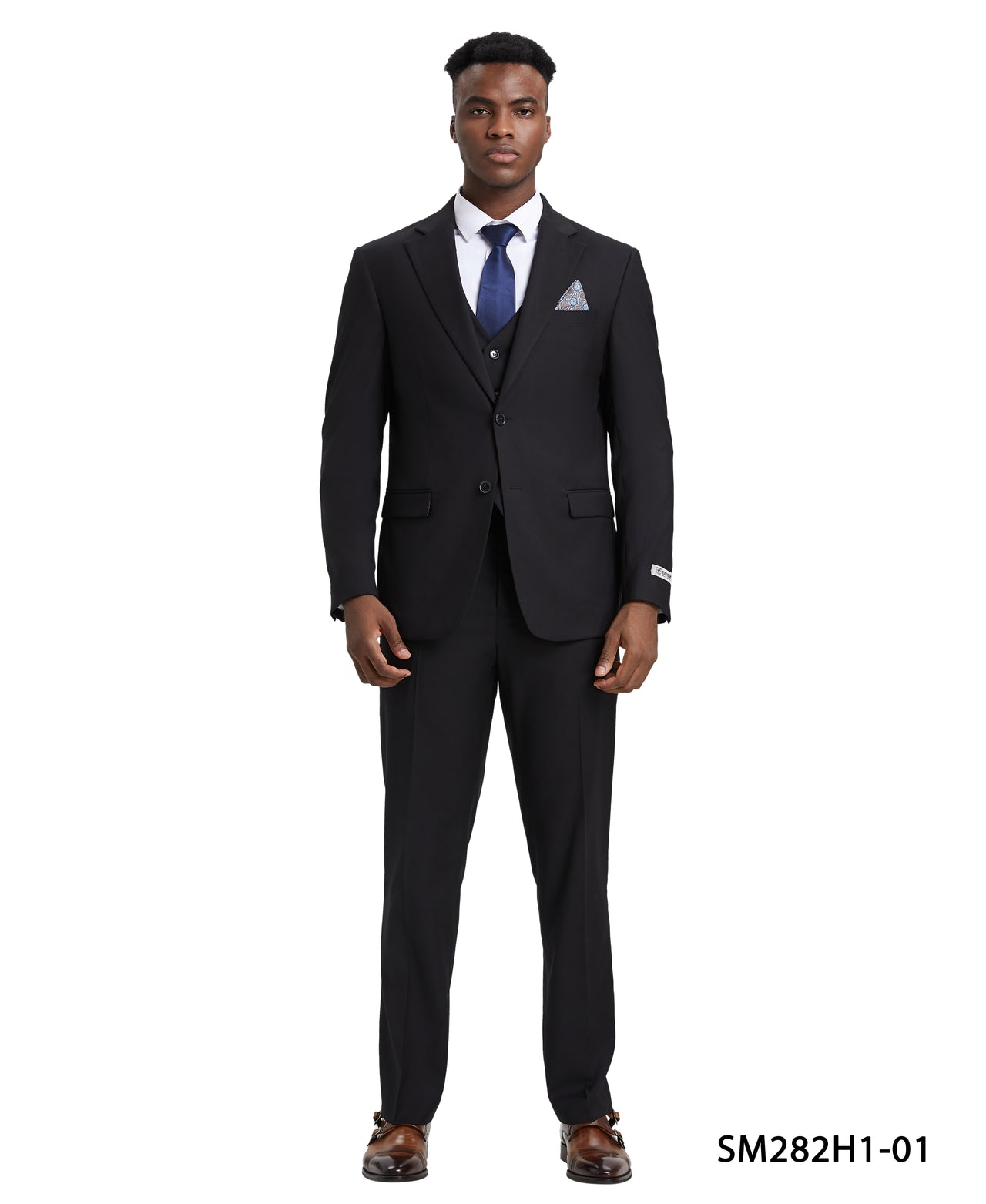 Stacy Adams 3 PC Black Solid Mens Suit - Hattitude