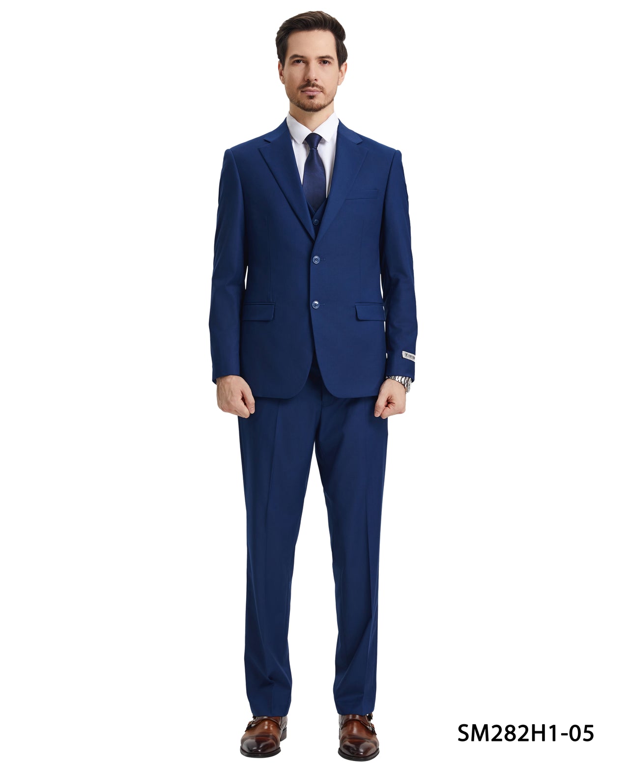 Stacy Adams 3 PC Blue Solid Mens Suit - Hattitude