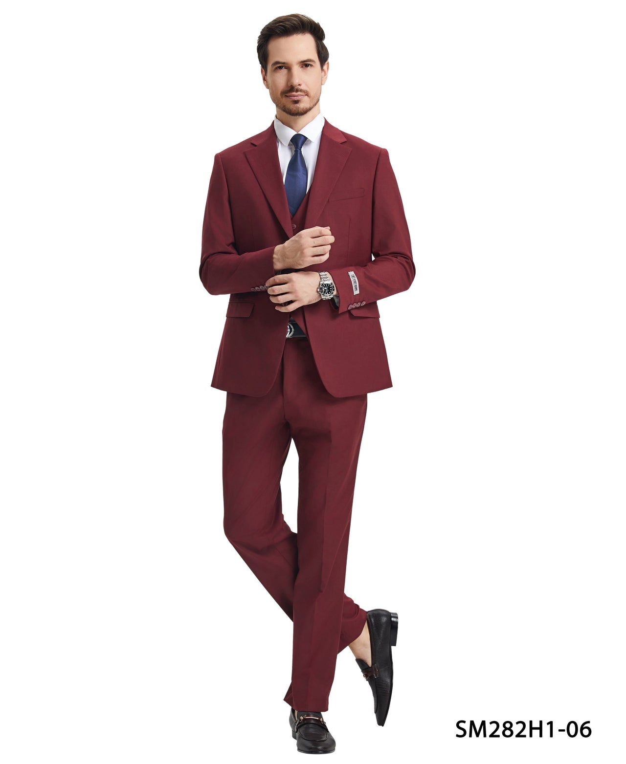 Stacy Adams 3 PC Burgundy Solid Mens Suit - Hattitude