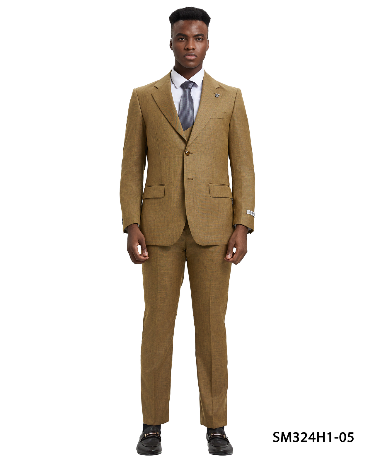 Stacy Adams 3 PC Tan Textured w Double Breasted Vest Mens Suit - Hattitude