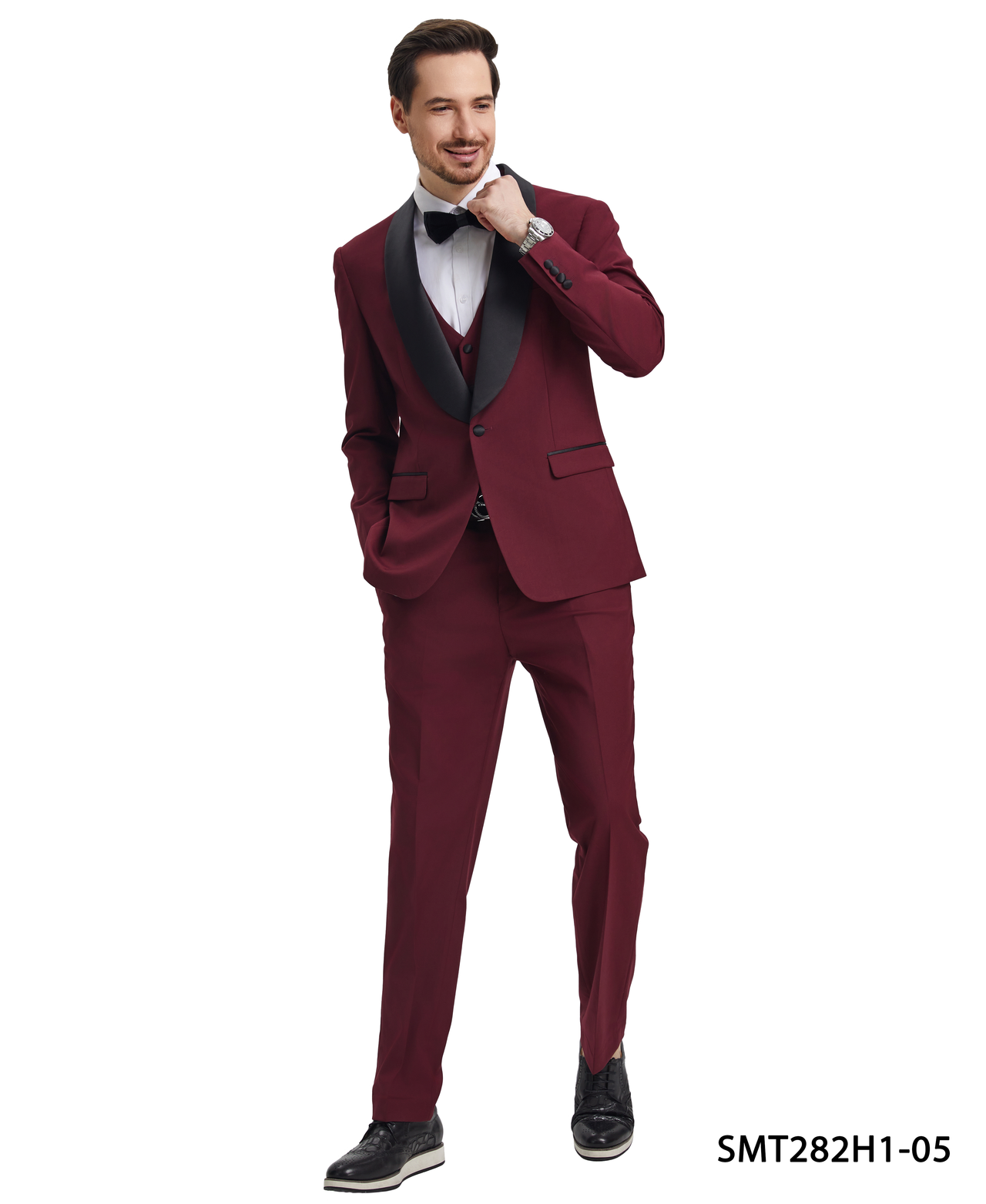 Stacy Adams 3 PC Burgundy Solid Tuxedo Mens Suit - Hattitude
