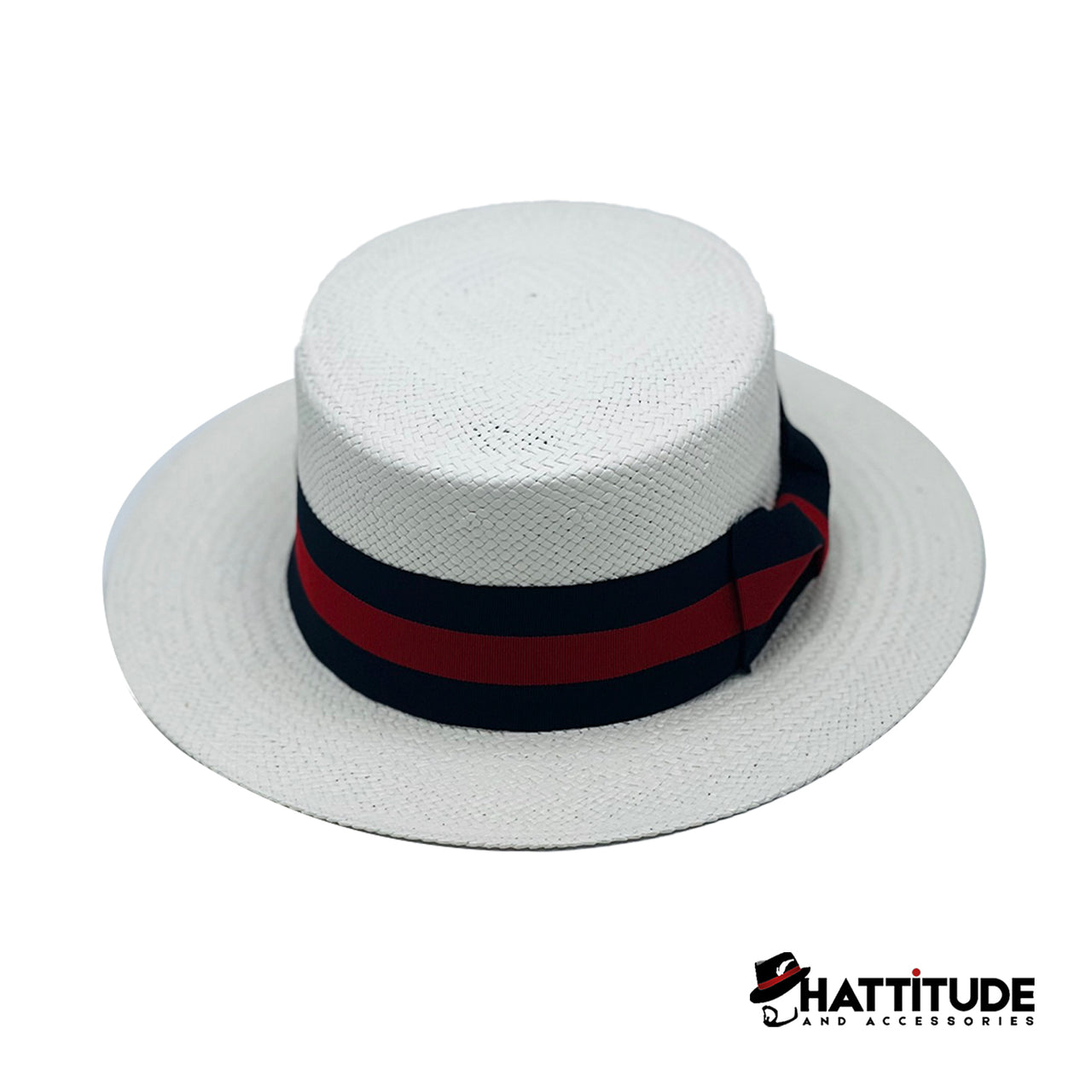 Boater Collection White (Blue-Red Band) - Hattitude