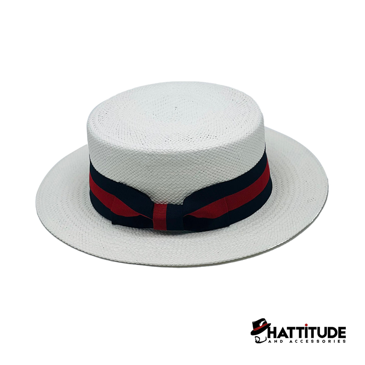 Boater Collection White (Blue-Red Band) - Hattitude