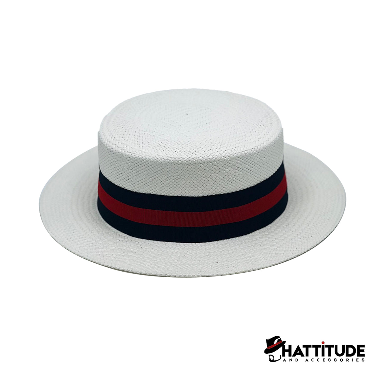 Boater Collection White (Blue-Red Band) - Hattitude
