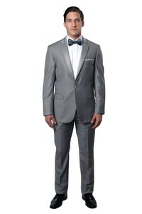 Thumbnail for Grey / Grey Satin Bryan Michaels Satin Peak Lapel With Trim Tuxedo Solid Slim Fit Prom Tuxedo For Men MT187S-04 - Hattitude