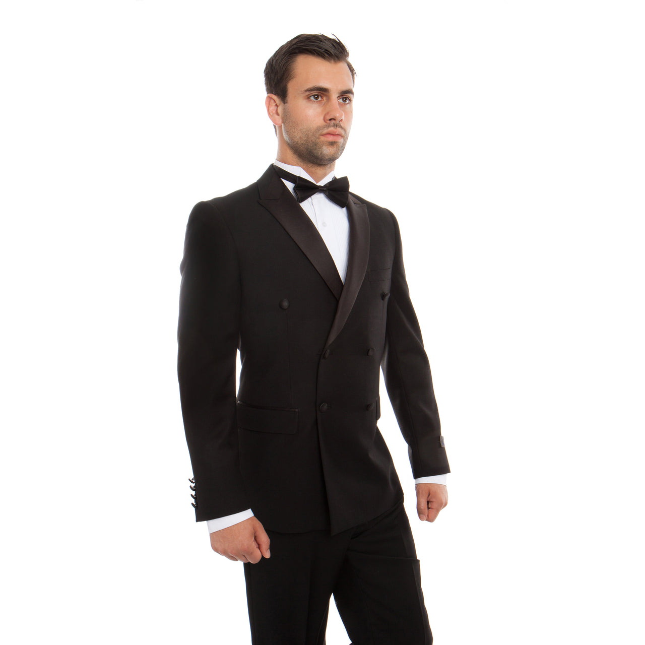 Black / Black Satin Bryan Michaels Shawl Collar Tuxedo For Men MT253S-01 - Hattitude