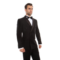 Thumbnail for Black / Black Satin Bryan Michaels Shawl Collar Tuxedo For Men MT253S-01 - Hattitude