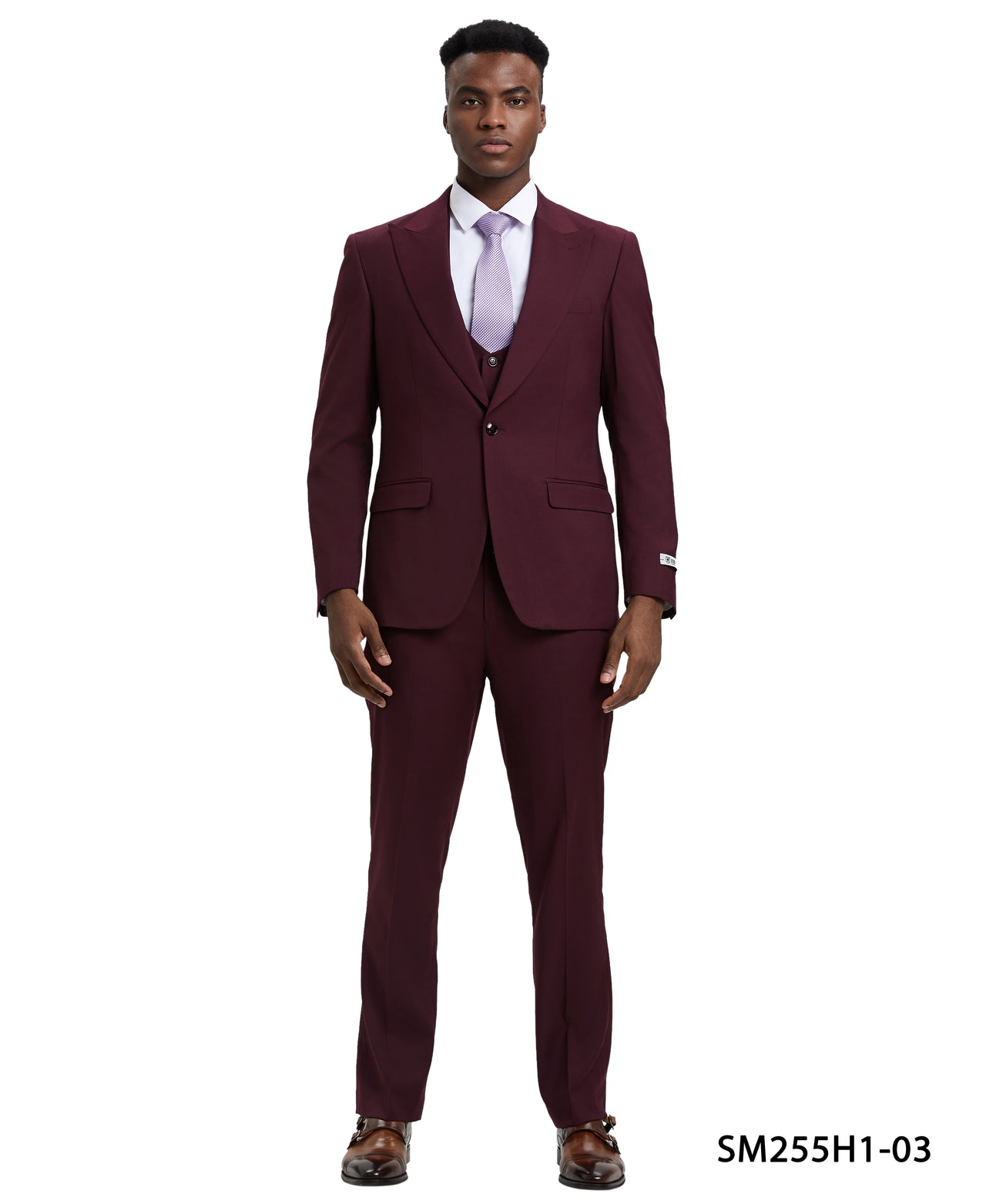 Stacy Adams 3 PC Burgundy Solid w U-Shape Vest Mens Suit - Hattitude