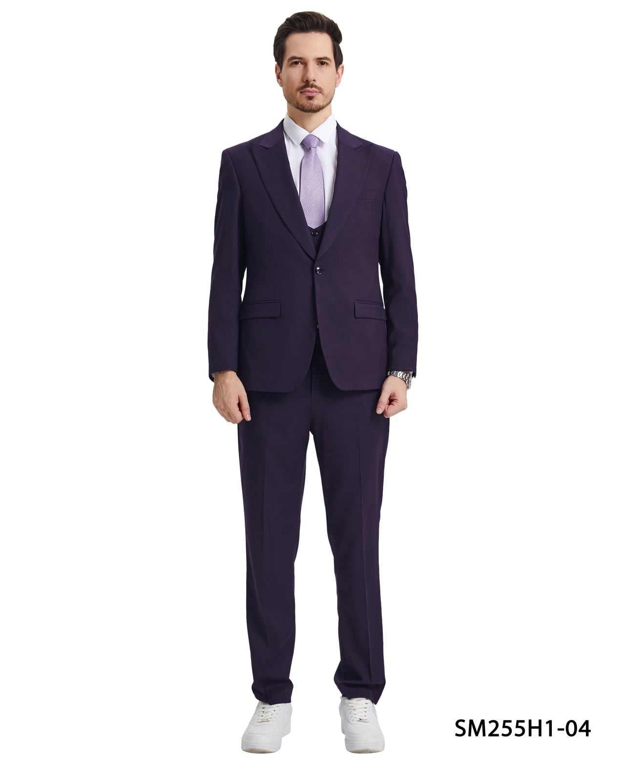 Stacy Adams 3 PC Purple Solid w U-Shape Vest Mens Suit - Hattitude