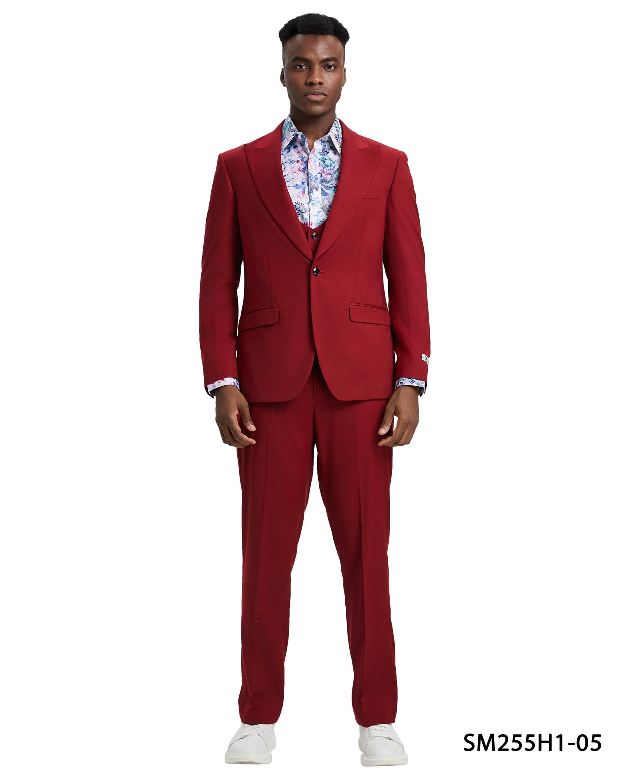 Stacy Adams 3 PC Red Solid w U-Shape Vest Mens Suit - Hattitude