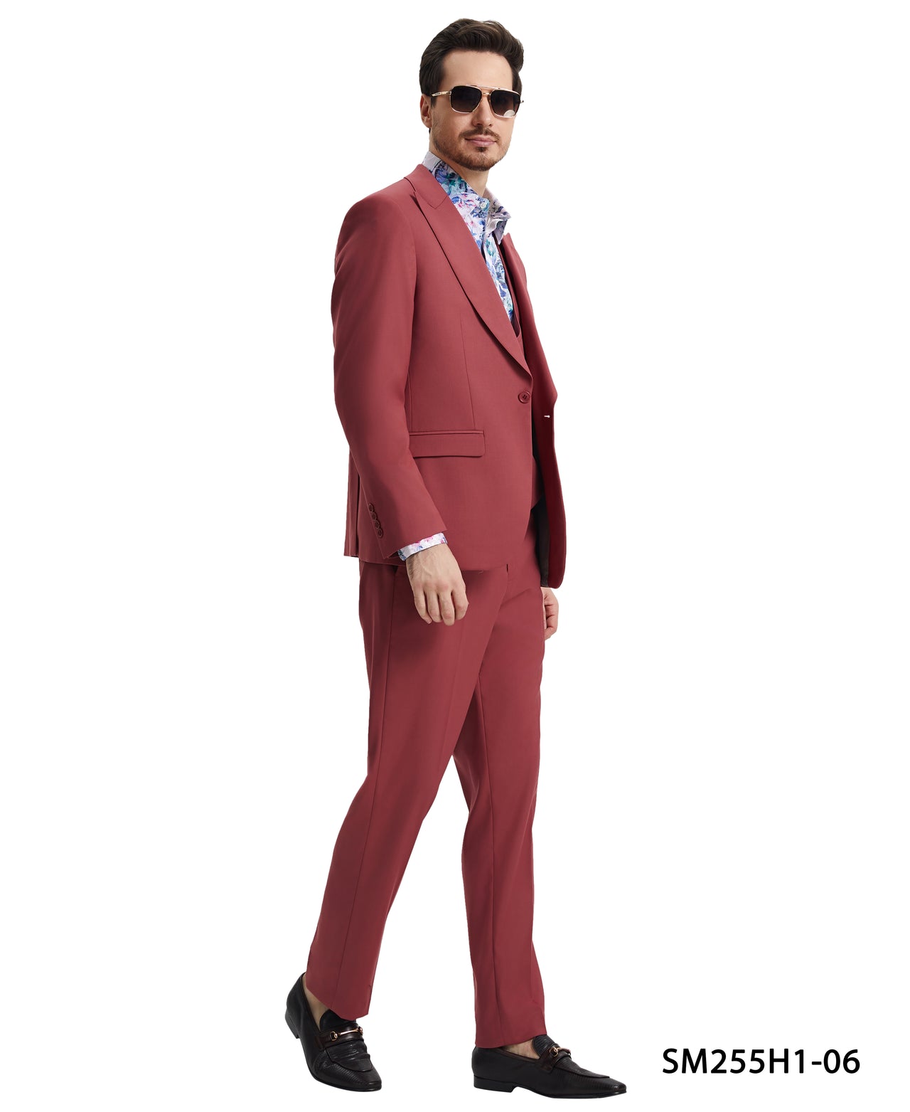 Stacy Adams 3 PC Coral Solid w U-Shape Vest Mens Suit - Hattitude