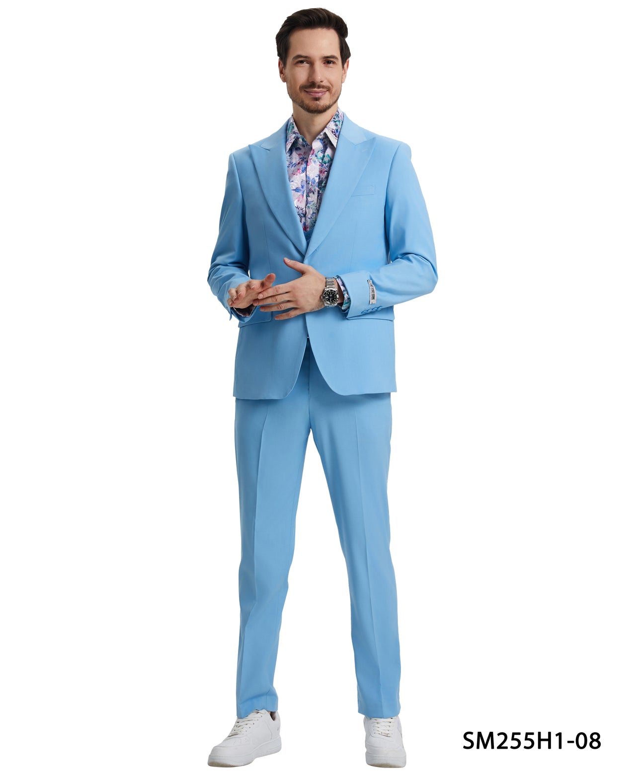 Stacy Adams 3 PC Baby Blue Solid w U-Shape Vest Mens Suit - Hattitude