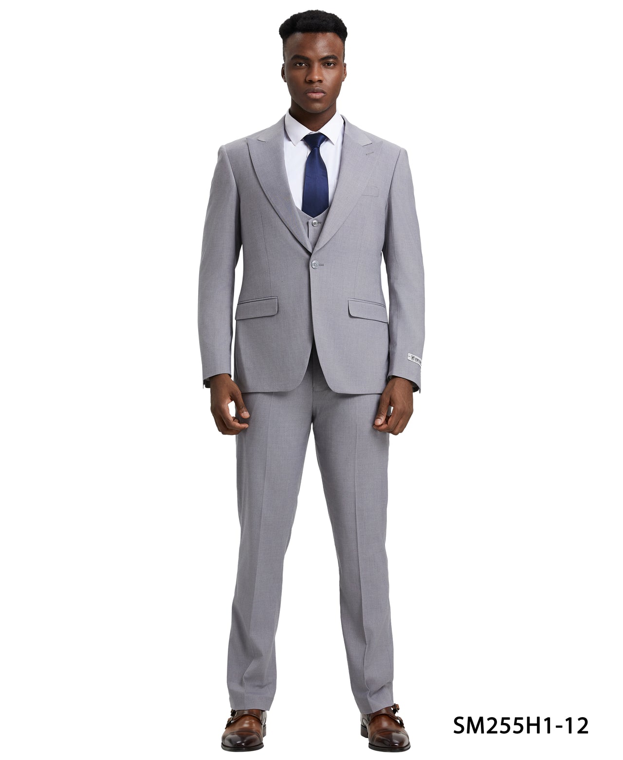 Stacy Adams 3 PC Grey Solid w U-Shape Vest Mens Suit - Hattitude