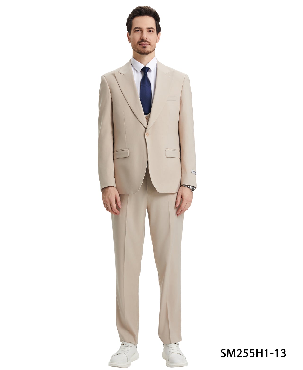 Stacy Adams 3 PC Tan Solid w U-Shape Vest Mens Suit - Hattitude