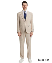 Thumbnail for Stacy Adams 3 PC Tan Solid w U-Shape Vest Mens Suit - Hattitude