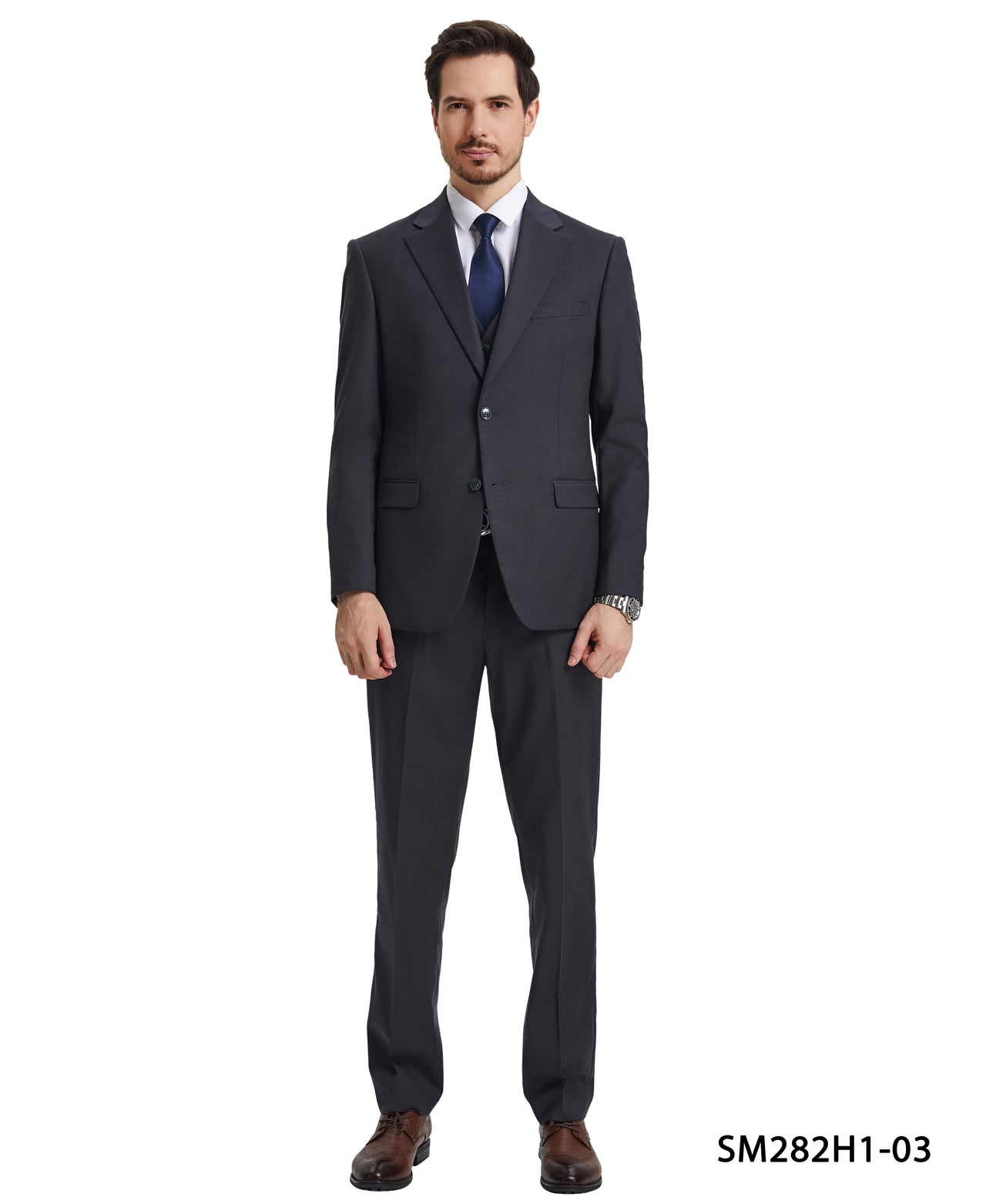 Stacy Adams 3 PC Charcoal Solid Mens Suit - Hattitude