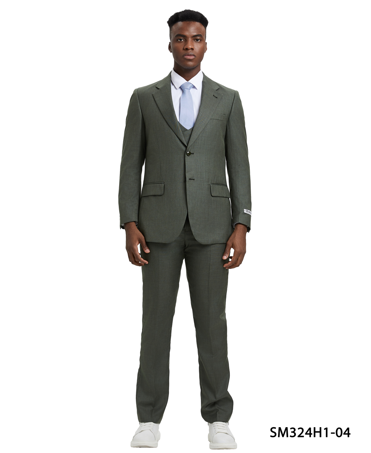 Stacy Adams 3 PC Green Textured w Double Breasted Vest Mens Suit - Hattitude
